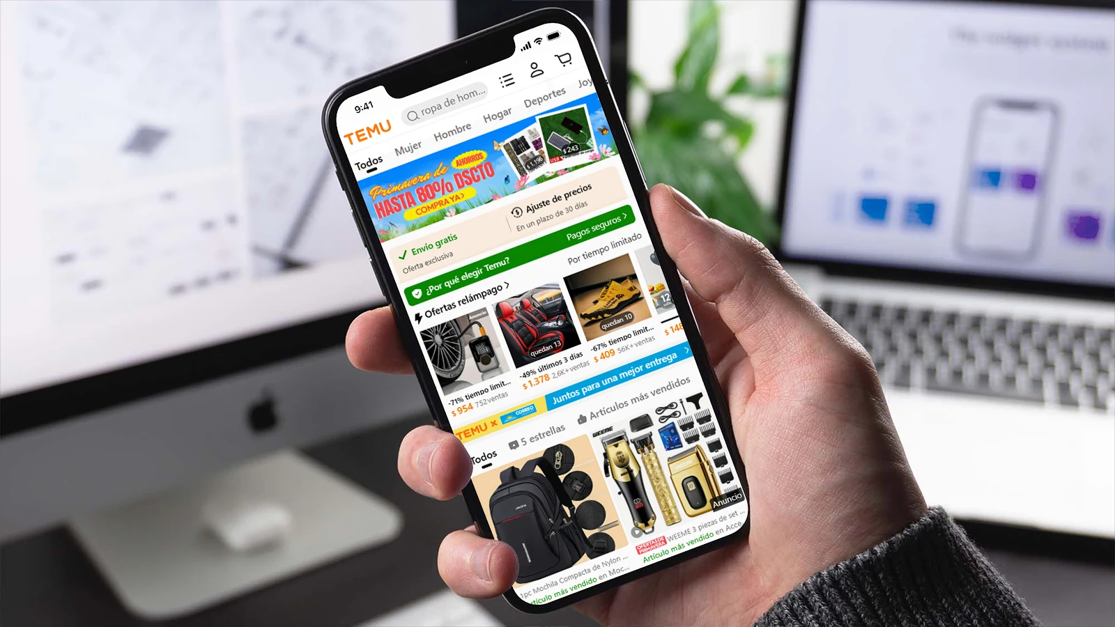 mockup sitio web temu en celular